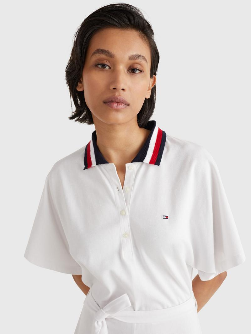 Női Tommy Hilfiger Tie-Derekú Pique Polo Dresses Fehér | HU 132AHK